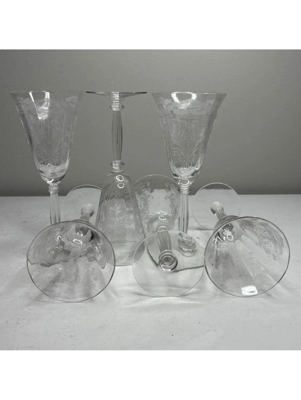 Tiffin-Franciscan Crystal Flanders Clear Stem 15024-024 Water Goblets set of 6